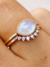 Load image into Gallery viewer, Rainbow Moonstone &amp; Diamond Band - 14K Rose Gold