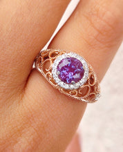 Load image into Gallery viewer, Created Alexandrite Ring with Diamonds - 14K Rose Gold
