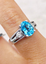 Load image into Gallery viewer, Oval Blue Topaz Ring with Diamond Accents - 14K White Gold