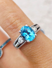 Load image into Gallery viewer, Oval Blue Topaz Ring with Diamond Accents - 14K White Gold