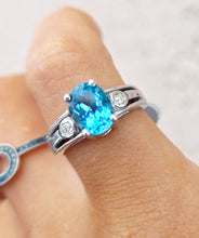 Load image into Gallery viewer, Oval Blue Topaz Ring with Diamond Accents - 14K White Gold