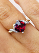 Load image into Gallery viewer, Garnet Cushion Cut &amp; Diamond Ring - 14K White &amp; Yellow Gold