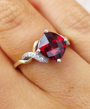 Load image into Gallery viewer, Garnet Cushion Cut &amp; Diamond Ring - 14K White &amp; Yellow Gold