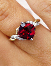 Load image into Gallery viewer, Garnet Cushion Cut &amp; Diamond Ring - 14K White &amp; Yellow Gold
