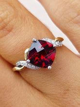 Load image into Gallery viewer, Garnet Cushion Cut &amp; Diamond Ring - 14K White &amp; Yellow Gold