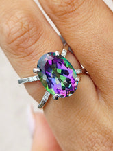 Load image into Gallery viewer, Split Shank Oval Mystic Topaz and Diamond Ring - 14K White Gold - Marie's Custom Design