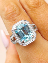 Load image into Gallery viewer, Aquamarine with Diamond Halo Ring - 14k White Gold