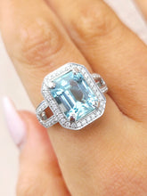 Load image into Gallery viewer, Aquamarine with Diamond Halo Ring - 14k White Gold