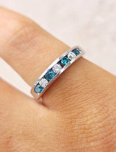 Load image into Gallery viewer, Blue &amp; Clear Diamond Band - 14K White Gold