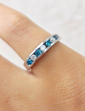 Load image into Gallery viewer, Blue &amp; Clear Diamond Band - 14K White Gold
