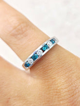 Load image into Gallery viewer, Blue &amp; Clear Diamond Band - 14K White Gold