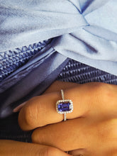 Load image into Gallery viewer, 1.5 Carat Tanzanite &amp; Diamond Halo Ring - 14K White Gold