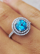 Load image into Gallery viewer, Blue Zircon and Double Diamond Halo Ring - 14K Yellow Gold
