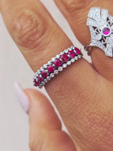 Load image into Gallery viewer, Three Row Ruby &amp; Diamond Band - 14K White Gold