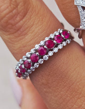 Load image into Gallery viewer, Three Row Ruby &amp; Diamond Band - 14K White Gold