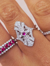 Load image into Gallery viewer, Vintage Style Ruby &amp; Diamond Ring - 14K White Gold