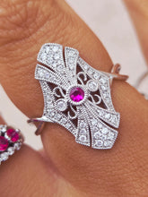 Load image into Gallery viewer, Vintage Style Ruby &amp; Diamond Ring - 14K White Gold
