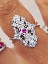 Load image into Gallery viewer, Vintage Style Ruby &amp; Diamond Ring - 14K White Gold