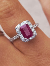 Load image into Gallery viewer, Ruby Ring with Diamond Halo - 14K White Gold