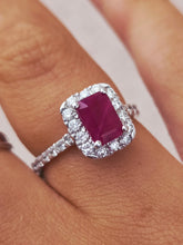 Load image into Gallery viewer, Ruby Ring with Diamond Halo - 14K White Gold