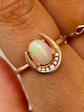 Load image into Gallery viewer, Opal Crescent Diamond Moon Ring - 14K Rose Gold - Sirciam
