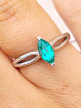 Load image into Gallery viewer, Marquise Shaped Emerald Green Ring - 14K White Gold