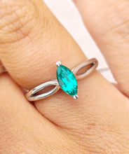 Load image into Gallery viewer, Marquise Shaped Emerald Green Ring - 14K White Gold