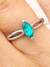 Load image into Gallery viewer, Marquise Shaped Emerald Green Ring - 14K White Gold