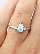 Load image into Gallery viewer, Pear-Shaped Diamond Ring with Diamonds on each side - 10K White Gold
