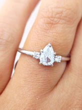 Load image into Gallery viewer, Pear-Shaped Diamond Ring with Diamonds on each side - 10K White Gold