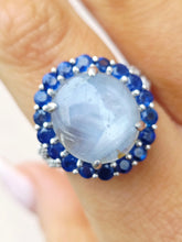 Load image into Gallery viewer, Statement Ring with Moonstone, Sapphire &amp; Diamonds - 14K White Gold - Marie's Custom Design