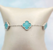 Load image into Gallery viewer, Turquoise Clover Bracelet - Sterling Silver