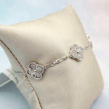 Load image into Gallery viewer, Diamond Cut &amp; CZ Clover Bracelet - Sterling Silver (7"-8")