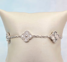 Load image into Gallery viewer, Diamond Cut &amp; CZ Clover Bracelet - Sterling Silver (7"-8")