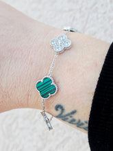 Load image into Gallery viewer, Malachite &amp; CZ Clover Bracelet - Sterling Silver