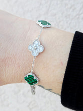 Load image into Gallery viewer, Malachite &amp; CZ Clover Bracelet - Sterling Silver