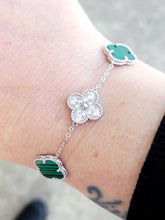 Load image into Gallery viewer, Malachite &amp; CZ Clover Bracelet - Sterling Silver