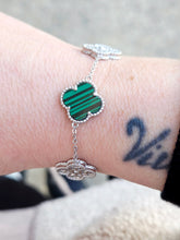 Load image into Gallery viewer, Malachite &amp; CZ Clover Bracelet - Sterling Silver