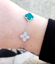 Load image into Gallery viewer, Malachite &amp; CZ Clover Bracelet - Sterling Silver