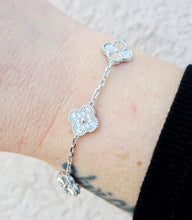 Load image into Gallery viewer, Diamond Cut &amp; CZ Clover Bracelet - Sterling Silver (7"-8")