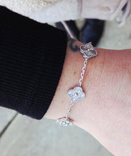 Load image into Gallery viewer, Diamond Cut &amp; CZ Clover Bracelet - Sterling Silver (7"-8")