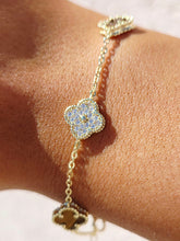 Load image into Gallery viewer, Honey Tiger's Eye &amp; Pave CZ Clover Bracelet - Gold Plated