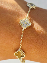 Load image into Gallery viewer, Honey Tiger's Eye &amp; Pave CZ Clover Bracelet - Gold Plated