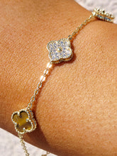 Load image into Gallery viewer, Honey Tiger's Eye &amp; Pave CZ Clover Bracelet - Gold Plated