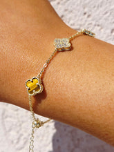 Load image into Gallery viewer, Honey Tiger's Eye &amp; Pave CZ Clover Bracelet - Gold Plated