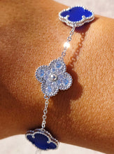 Load image into Gallery viewer, Lapis &amp; Pave CZ Clover Bracelet - Sterling Silver