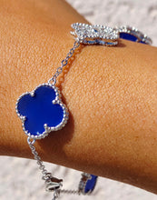 Load image into Gallery viewer, Lapis &amp; Pave CZ Clover Bracelet - Sterling Silver
