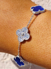 Load image into Gallery viewer, Lapis &amp; Pave CZ Clover Bracelet - Sterling Silver