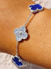 Load image into Gallery viewer, Lapis &amp; Pave CZ Clover Bracelet - Sterling Silver