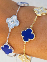 Load image into Gallery viewer, Lapis &amp; Pave CZ Clover Bracelet - Sterling Silver